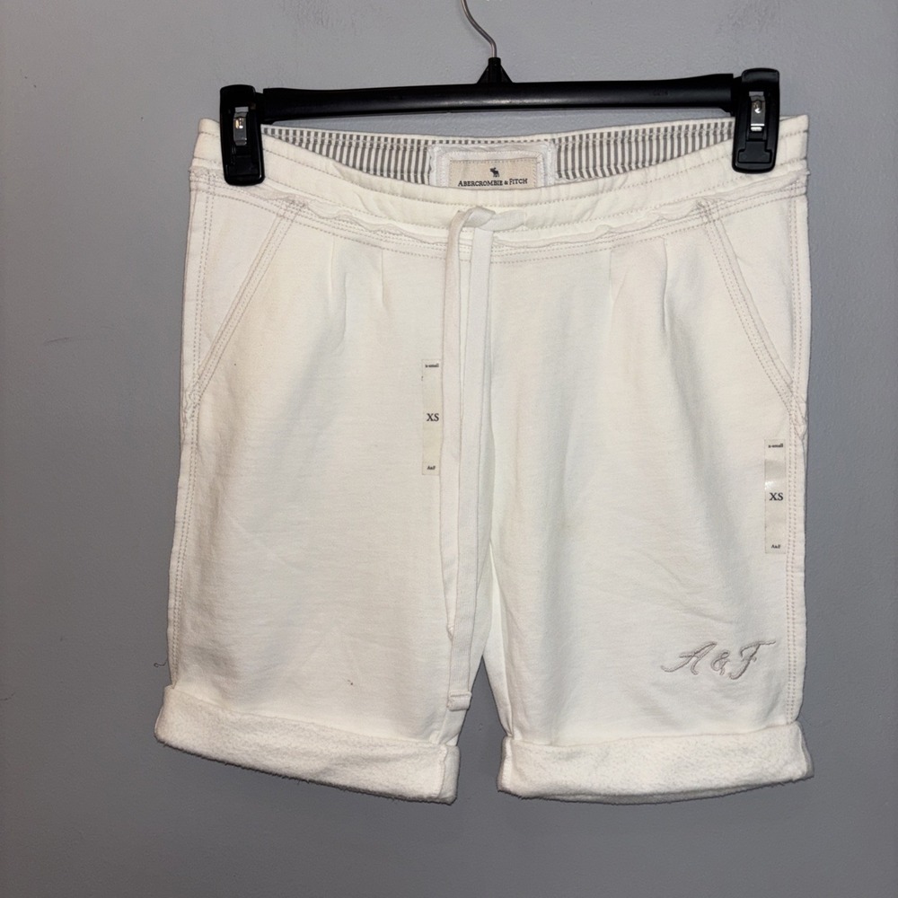 Y2K Abercrombie & Fitch White Low Rise Fleece Shorts Cuff Roll Drawstring XS